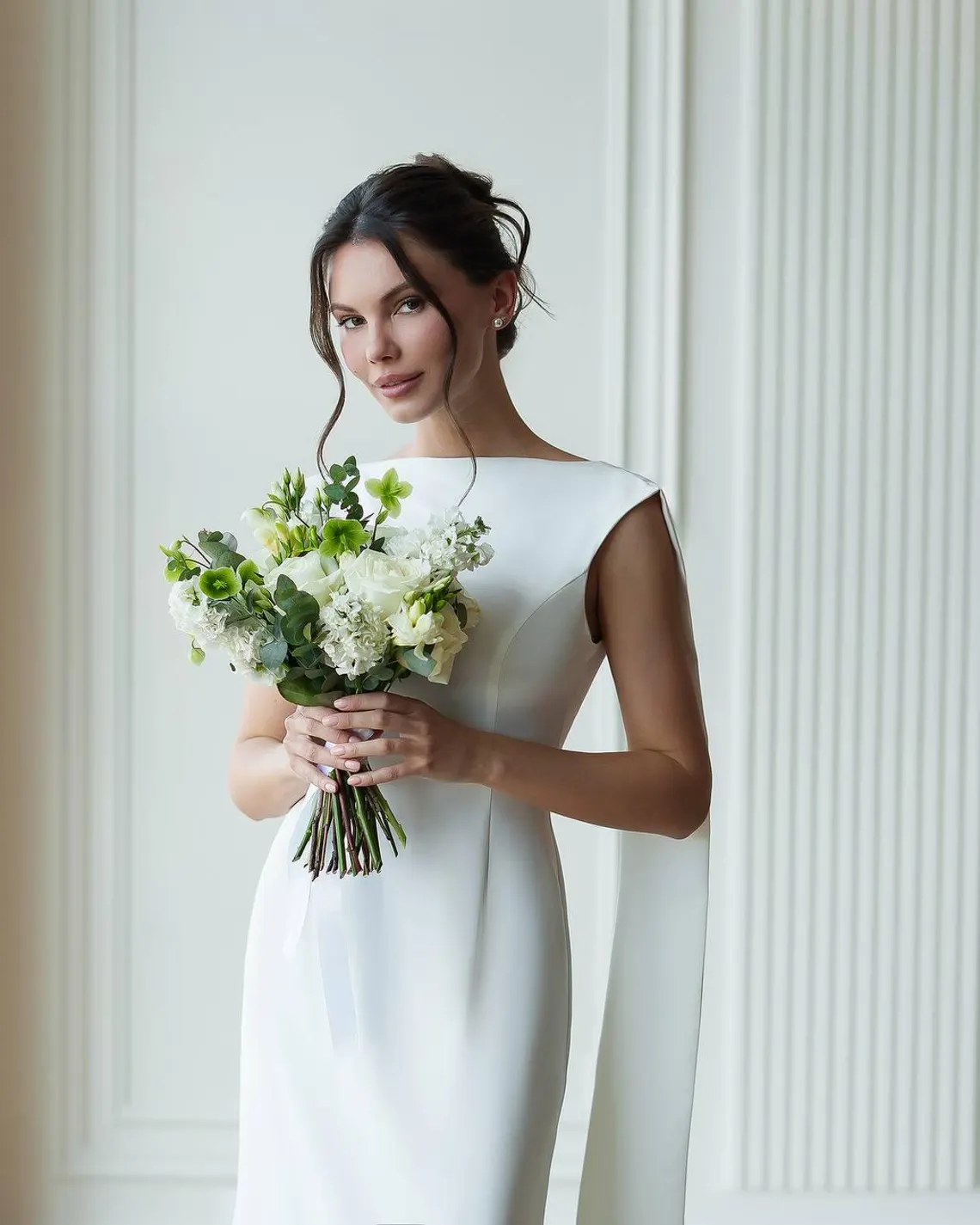 Sleek White Silk Charmeuse Column Gown