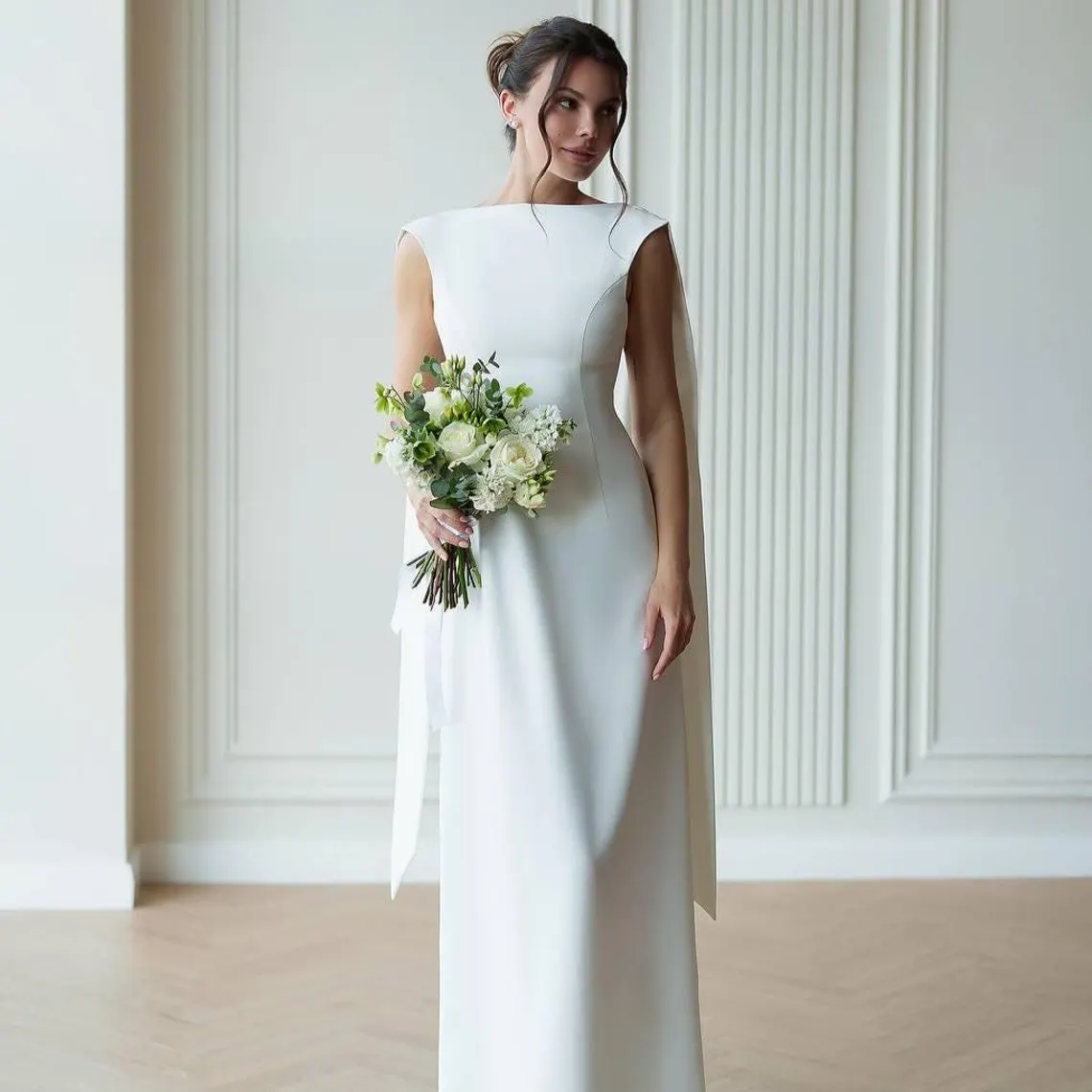 Sleek White Silk Charmeuse Column Gown - Image 5