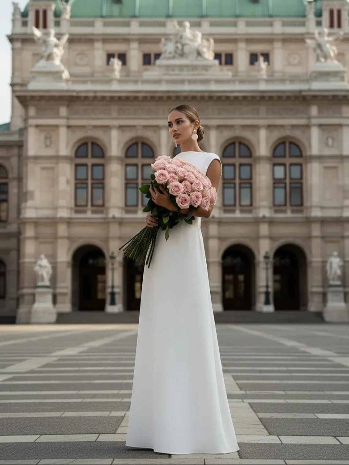 Sleek White Silk Charmeuse Column Gown - Image 3